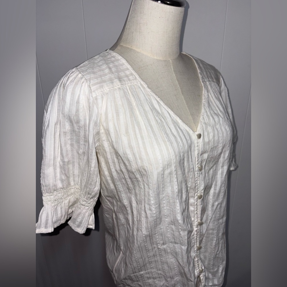 Loft Button-Front Off-White/Cream Bubble Sleeve Coquette Cottagecore Top Size XS - Picture 3 of 12